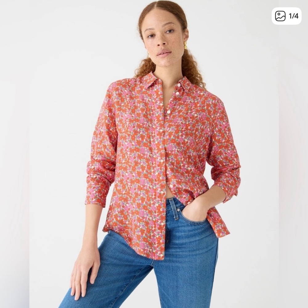 J. Crew Pink Floral Button-Down Shirt